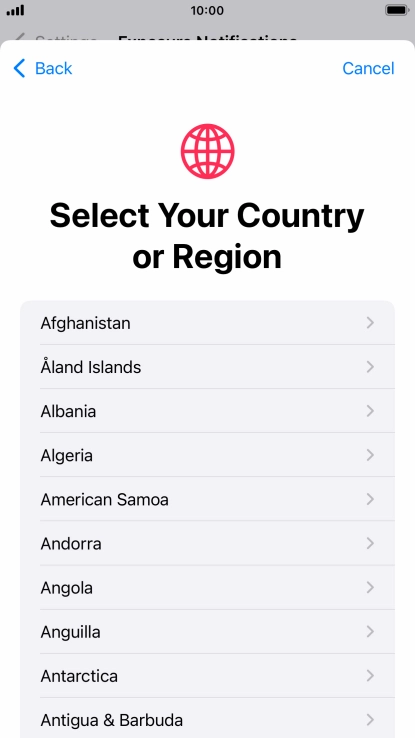 Press the required country.