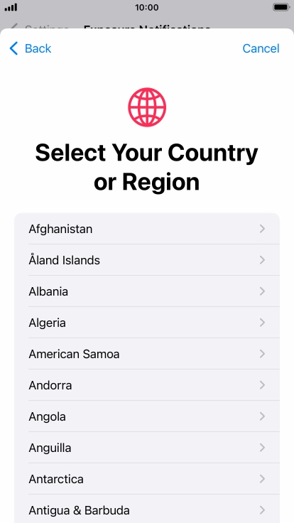 Press the required country. Press the required country.