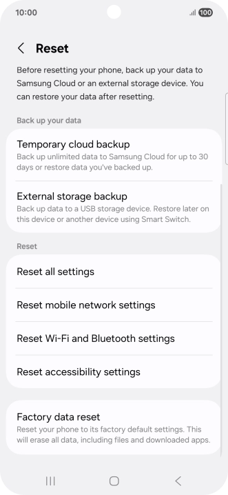 Press Factory data reset.
