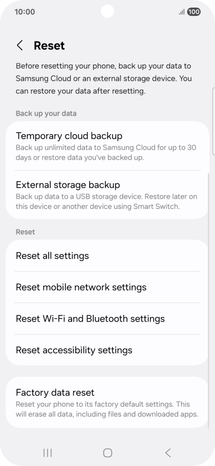 Press Factory data reset.