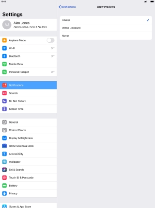 To select notification preview on the lock screen, press Always.