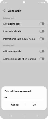 Key in your barring password and press OK. The default barring password is 0000. Key in your barring password and press OK. The default barring password is 0000.