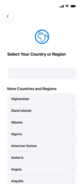 Press the required country or area.