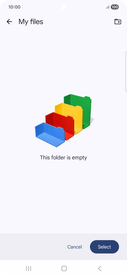 To create a new folder, press the new folder icon and follow the instructions on the screen to create a new folder.