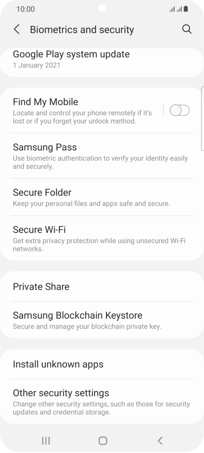 Press Other security settings. Press Other security settings.