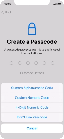 Follow the instructions on the screen to turn on use of phone lock code or press Don't Use Passcode.