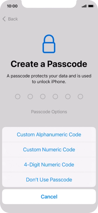 Follow the instructions on the screen to turn on use of phone lock code or press Don't Use Passcode.