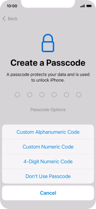 Follow the instructions on the screen to turn on use of phone lock code or press Don't Use Passcode.