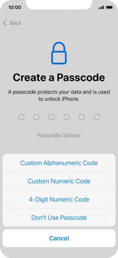Follow the instructions on the screen to turn on use of phone lock code or press Don't Use Passcode.