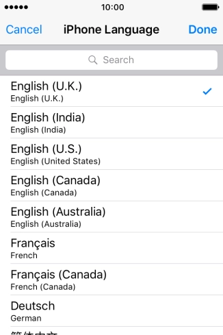 Press Done and follow the instructions on the screen to change to the selected language.