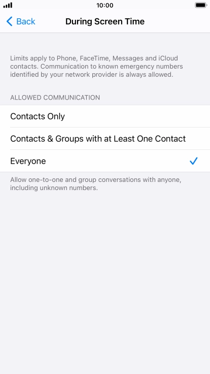 Press the required setting. Press the required setting.