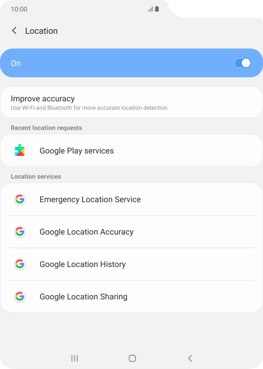 Press Google Location Accuracy. Press Google Location Accuracy.