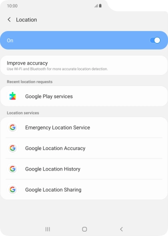 Press Google Location Accuracy. Press Google Location Accuracy.