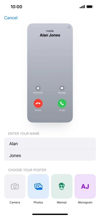 Press the required category and follow the instructions on the screen to select and save the required picture to your Contact Poster.