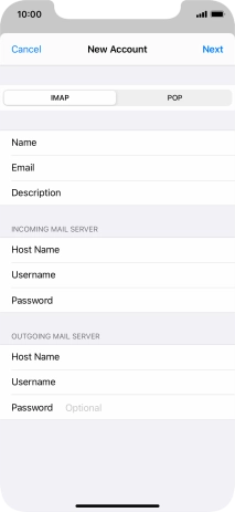 Press Password and key in the password for your email account. Please note that if you're using Vodafone's outgoing server, leave the password field empty.