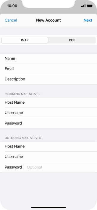 Press Password and key in the password for your email account. Please note that if you're using Vodafone's outgoing server, leave the password field empty.