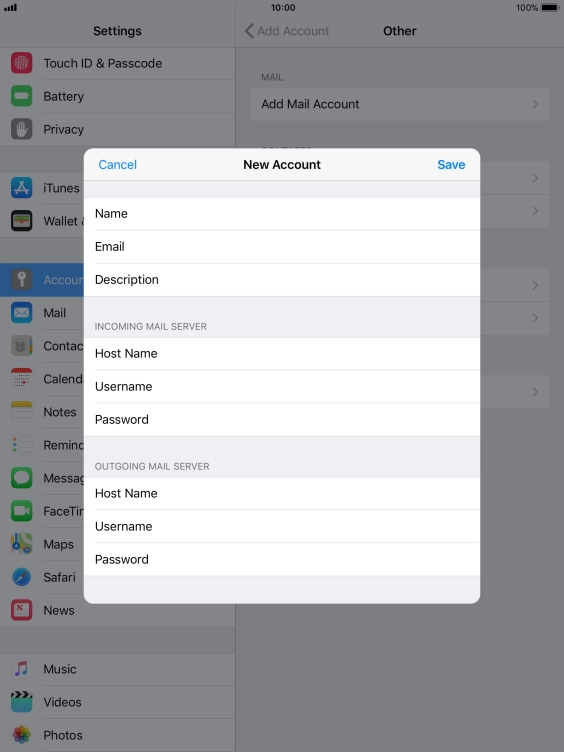 Press Save. Your email account has now been set up. To select more settings for incoming and outgoing server, proceed with the following steps. Press Save. Your email account has now been set up. To select more settings for incoming and outgoing server, proceed with the following steps.