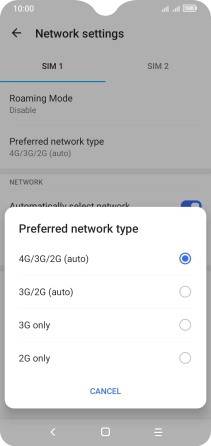 Press the required network mode. Press the required network mode.