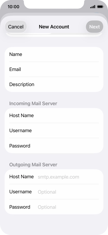 Press Host Name and key in the name of your email provider's outgoing server. Please note that if you can't send email messages when using your email provider's outgoing server, key in smtp.vodafone.net.au (Vodafone's outgoing server).