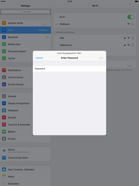 Press Password and key in the password for the Wi-Fi network.
