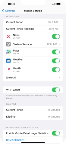 The total data usage is displayed next to Current Period. The total data usage is displayed next to Current Period.