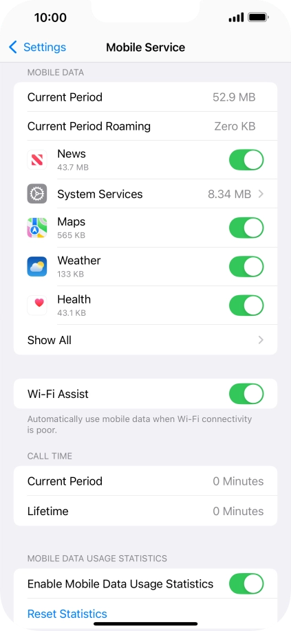 The total data usage is displayed next to Current Period. The total data usage is displayed next to Current Period.
