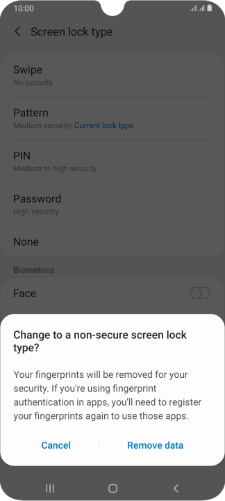 Press Remove data.