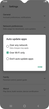To turn on automatic update of apps using mobile network, press Over any network. To turn on automatic update of apps using mobile network, press Over any network.