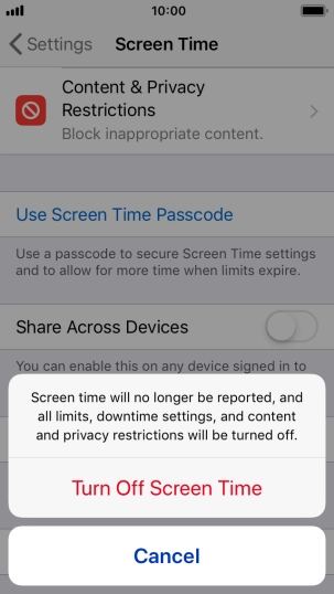 Press Turn Off Screen Time. Press Turn Off Screen Time.