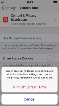 Press Turn Off Screen Time. Press Turn Off Screen Time.