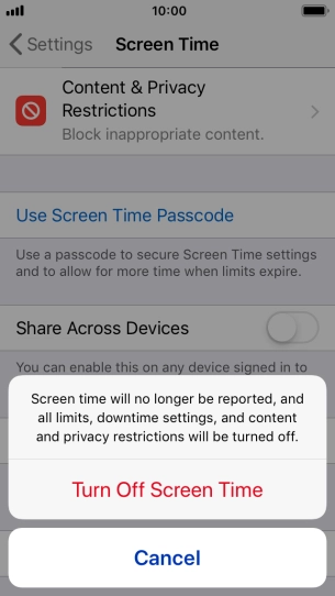 Press Turn Off Screen Time. Press Turn Off Screen Time.