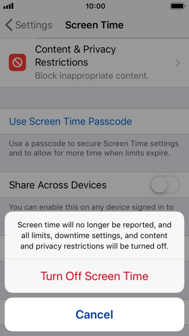 Press Turn Off Screen Time. Press Turn Off Screen Time.
