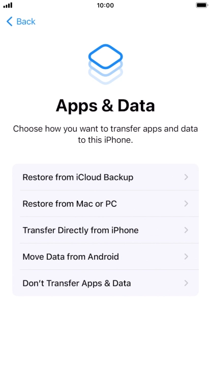 Press Don't Transfer Apps & Data and follow the instructions on the screen to finish the activation.