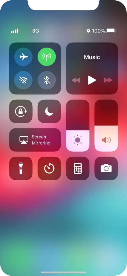 Press the flight mode icon to turn the function on or off. Press the flight mode icon to turn the function on or off.