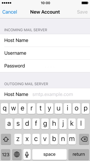 Press Host Name and key in the name of your email provider's outgoing server. Please note that if you can't send email messages when using your email provider's outgoing server, key in smtp.vodafone.net.au (Vodafone's outgoing server).