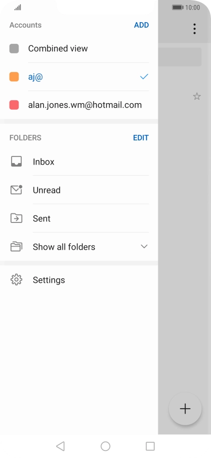 Press the required email account.