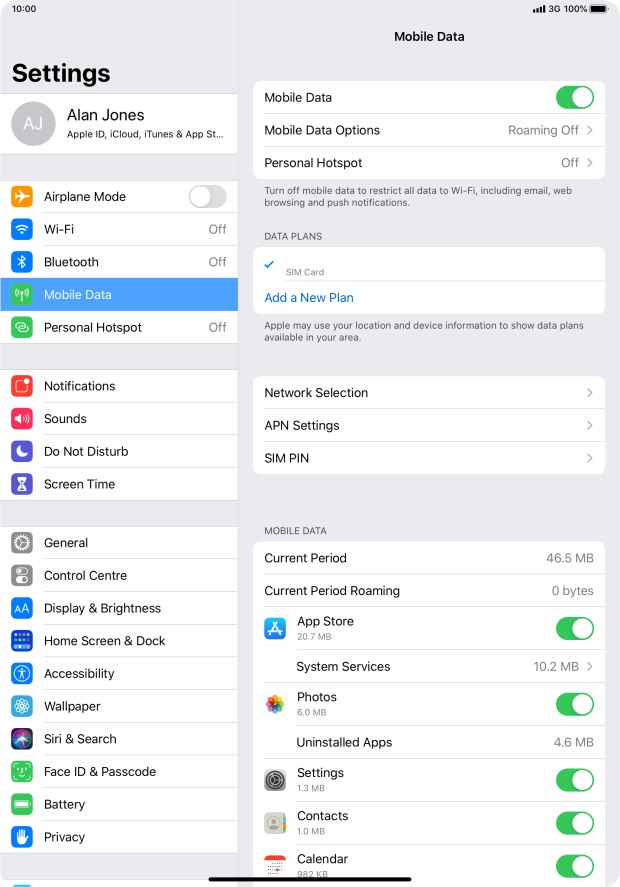 The total data usage is displayed next to Current Period. The total data usage is displayed next to Current Period.