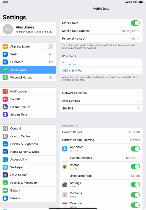 The total data usage is displayed next to Current Period. The total data usage is displayed next to Current Period.