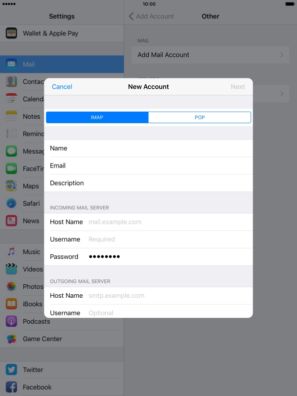 Press IMAP.