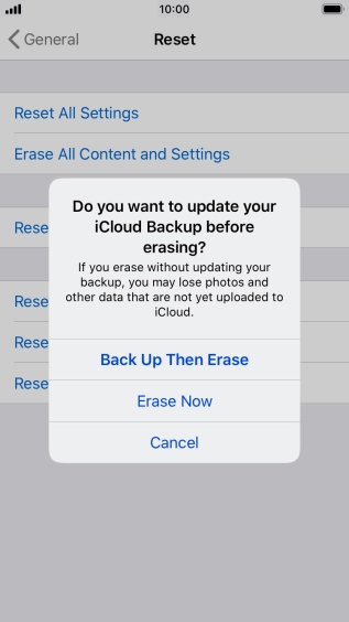 Press the required setting.