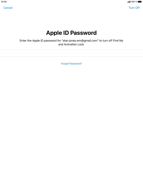 Key in the password for your Apple ID and press Turn Off. Wait a moment while the factory default settings are restored. Follow the instructions on the screen to set up your tablet and prepare it for use. Key in the password for your Apple ID and press Turn Off. Wait a moment while the factory default settings are restored. Follow the instructions on the screen to set up your tablet and prepare it for use.