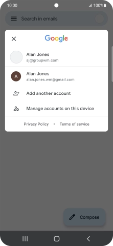 Press the required email account. Press the required email account.