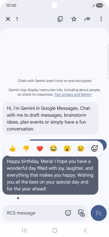 Press and hold the text suggestion from Gemini. Follow the instructions on the screen to use the text suggestion. Press and hold the text suggestion from Gemini. Follow the instructions on the screen to use the text suggestion.