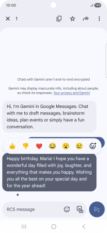 Press and hold the text suggestion from Gemini. Follow the instructions on the screen to use the text suggestion. Press and hold the text suggestion from Gemini. Follow the instructions on the screen to use the text suggestion.
