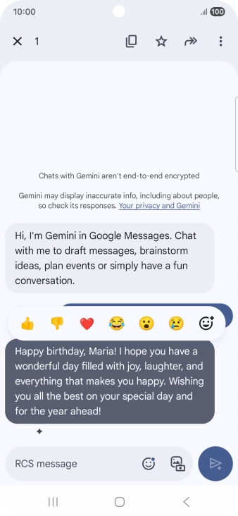 Press and hold the text suggestion from Gemini. Follow the instructions on the screen to use the text suggestion. Press and hold the text suggestion from Gemini. Follow the instructions on the screen to use the text suggestion.