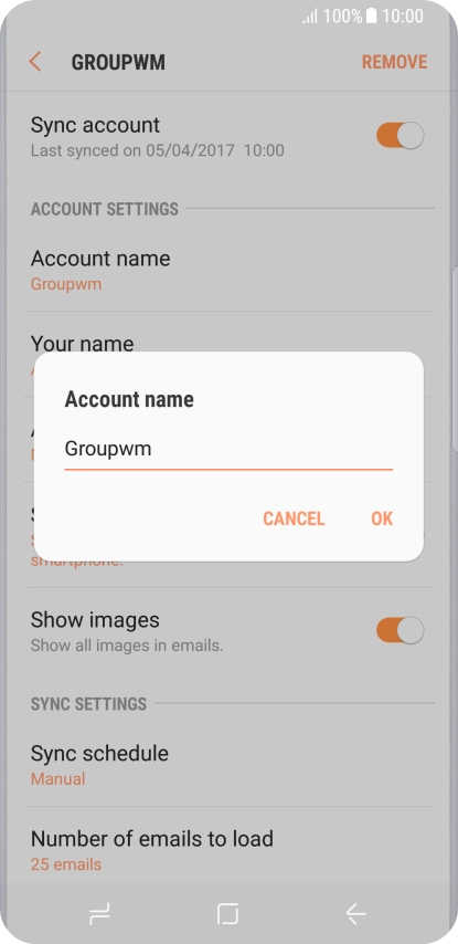 Key in the required name for the email account and press OK. Key in the required name for the email account and press OK.