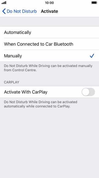 Press the required setting.
