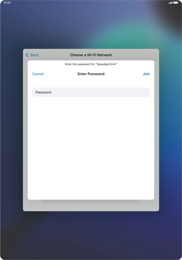Key in the password for the Wi-Fi network and press Join.