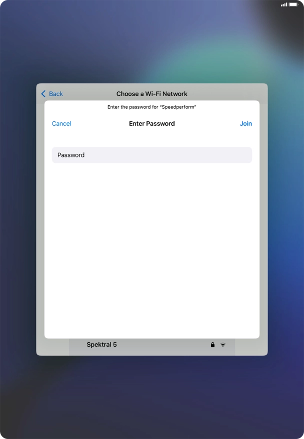 Key in the password for the Wi-Fi network and press Join. Key in the password for the Wi-Fi network and press Join.
