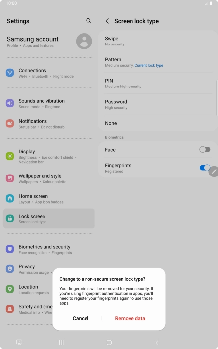 Press Remove data.